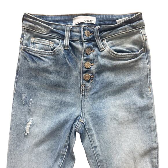 Vervet Skinny Jeans Women's Size 24 Blue Light wash distressed Button fly Grunge - Picture 2 of 15